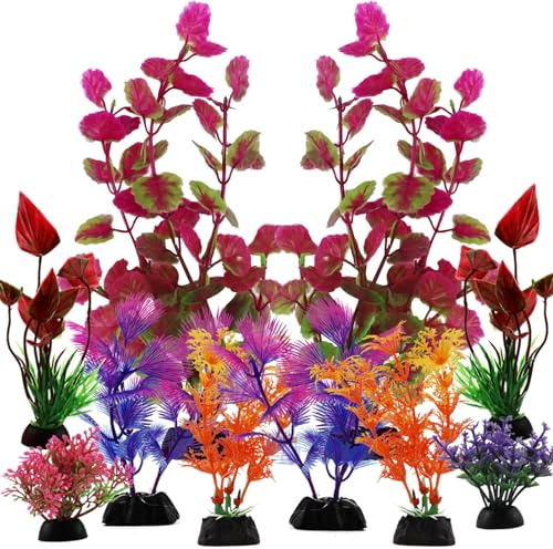 QUOZUO Decorazioni per acquario, 10 pezzi, piante in plastica colorata per acquari, accessori per acquari