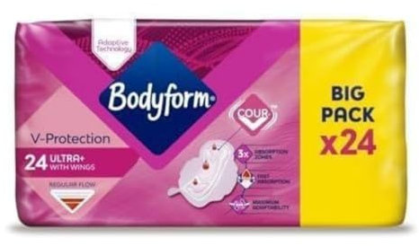 Bodyform Cour-V Ultra Normal Sanitary Towels Wings 24 Pack, 1 count (Pack of 24), ()