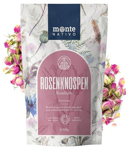 Rose Tea Monte Nativo (100g) - Rose Buds - Dried Roses - For Drinks, Beauty, Soap, Sachets - Aromatic and 100% Pure and Natural Loose Leaf Tea Without Additives - As a healthy, refreshing infusion