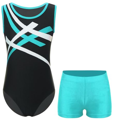 Oyolan Enfant Justaucorps Gymnastique Garçon Leotard Danse Ballet avec Short Gym Sport Ensemble Tenue Dancewear 5-16 Ans A Bleu vert 11-12 ans