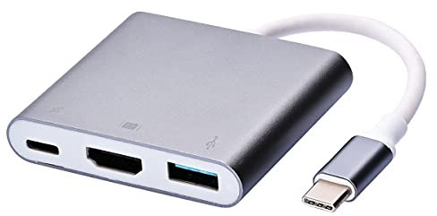 FIOUSY USB C to HDMI Adapter, USB 3.0 Type C to HDMI 4K Multiport AV Converter with USB 3.0 Port Mac Adapter for MacBook Pro/ S8+/S9+/Projector/Monitor (Grey)