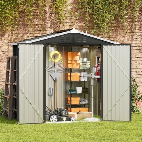 Amopatio Metal Garden Storage Shed 6x4 ft, Outdoor Tool Storage Shed 200x131x192 cm, BikeShed Waterproof with Lockable Door for Winter, Backyard, Patio, Garbage Bin, Tools, Black