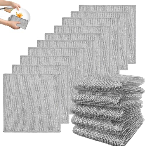 15 PCS Multipurpose Non-Scratch Scrubbing Wire Dishwashing Rags, Smart Scrubs - Non-Scratch Scouring Cloths, Wire Wool Reusable Wire Dishwashing Rag,Dish Towels for Kitchen Non Scratch Wire Dish Cloth