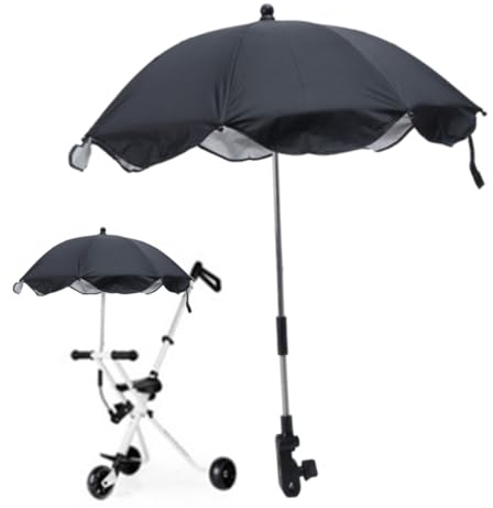 Toyvian Sombrilla para Cochecito de Bebé, Paraguas Universal Ajustable con Clip para Carrito, 8 Varillas Silla de Paseo y Bicicleta Flexible y Fácil de Montar Negro, 65cm