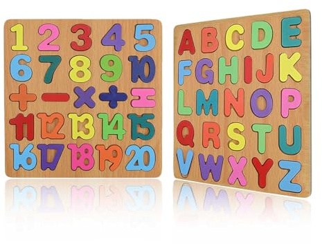 LNSYSNS Puzzle Spielzeug Buchstaben und Zahlen, 2 Holz Alphabet Zahlen Puzzle Board, ABC Bunt Alphanumerische Puzzleteile, für Kleinkinder und Vorschulkinder