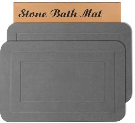 HUMIGA 2 Pack Stone Bath Mat, Diatomaceous Earth Shower Mat, Non-Slip Super Absorbent Quick Drying Bathroom Kitchen Floor Mat (Grey, 24x15)