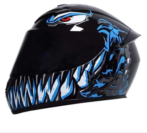 RYDZCLH Integralhelm Mit Visier Für Motorradfahrer Für Männer Und Frauen, DOT-Zugelassener Motorradhelm Für Straßenmotorräder Motorradhelm Mit Getöntem Visier,Blau,2XL 61~63cm
