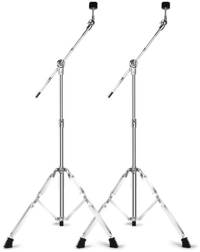 2 Pack Boom Cymbal Stand, Adjustable Cymbal Stand for Drum Hardware Percussion Mount Holder Gear Set Drum Hardware Set for Mounting Crash, Ride, Splash Cymbals, Double Braced Legs with Rubber Feet
