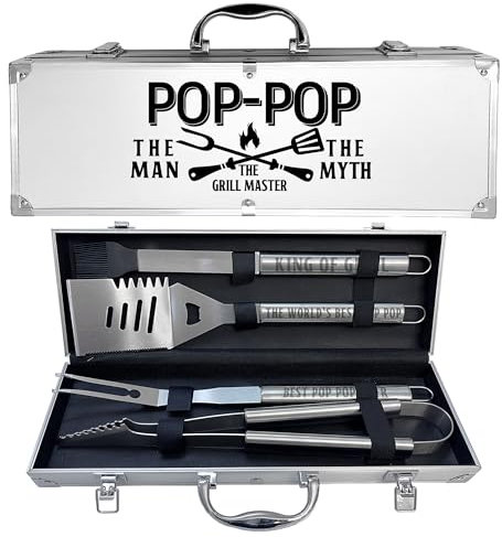 Pop-Pop-Geschenke, Vatertags-Popop-Geschenke von Enkelkindern, robustes Grillzubehör-Set für Hinterhof-Grill, dickes Edelstahl-Grillbesteck mit rutschfestem Griff, Werkzeug, Grillgeschenk für Mann
