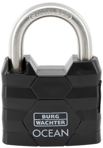 BURG-WÄCHTER Ocean 490 Ni 60 SB - Lucchetto con 2 chiavi, spessore 9,5 mm, resistente all'acqua di mare, corpo in ottone massiccio, doppio blocco, colore: Nero