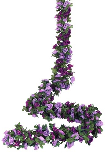 Weldomcor Lot de 8 guirlandes de fleurs artificielles violettes de 12,2 m - Guirlandes de fleurs de roses vignes en soie - Fleurs artificielles à suspendre - Décoration d'extérieur pour mariage, arche