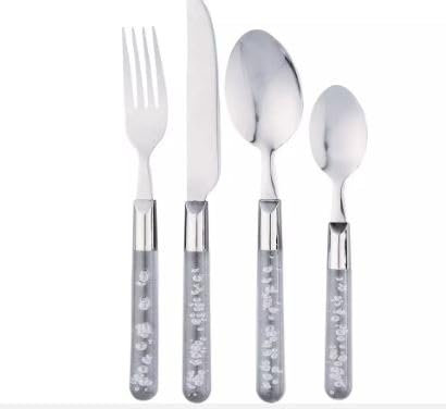 Tijara 16-Piece Clear Bubble Stainless Steel Cutlery Set, 4 Sets of 4 Knives, Forks, Table Spoons, Teaspoons, Dishwasher Safe