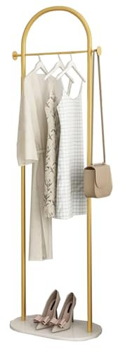 GIZNXBA Garderobenständer Modern Standgarderobe Metall Kleiderständer Mit 2-Haken Für Mäntel, Hüte, Schals, Kleidung Und Handtaschen Für Haus Schlafzimmer Hotelhalle(Gold)