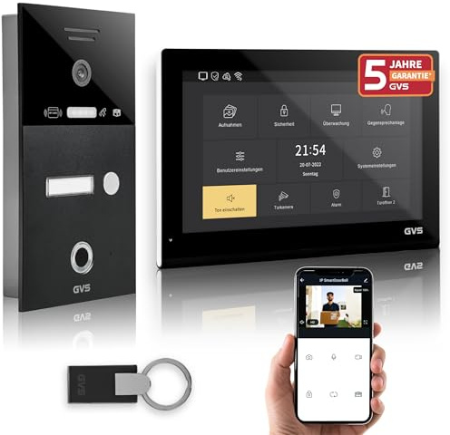 GVS Video Türsprechanlage mit Türöffner, Fingerprint, RFID, 1x 10 Monitor | Smarte Video Türklingel mit Kamera und Monitor & App - Gegensprechanlage für 1 Familienhaus (AVS5545U)