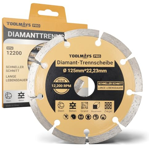 TOOLMAYS Diamanttrennscheiben 125mm | Diamantscheibe für Stein, Beton, Granit, Mauerwerk, Ziegel, Stahlbeton, Bohrung 22,23 mm