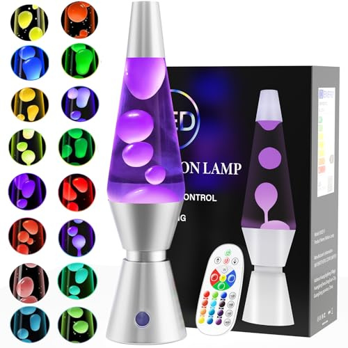 FOOING Lavalampe mit Fernbedienung, Lavalampen für Stressbekämpfung, 17 farbwechsel Stimmungslampe LED Lavalampe für Kinder Schwarz-37cm Weiß