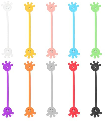 PATIKIL 10 PCS Magnetic Cable Ties, Cute Elastic Silicone Cable Ties Magnetic Hand Shape Cord Clip Cable Management Organizer for Office Home, 10 Colors