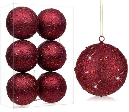 6er-Set 10cm Dekorative Weihnachtsbaumkugeln, Weihnachtskugel-Ornament mit Holografischem Glitzer Christbaumschmuck zarten Dekorationen für Weihnachtsbaum, Weihnachtshochzeitsfeier, Grün