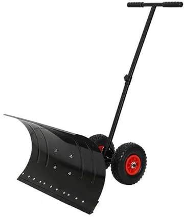 Schneeschaufel mit Rädern - Schneeschieber mit Rädern für Auffahrt und Garten, T-förmiger Griff für einfache Schneeräumung und -räumung