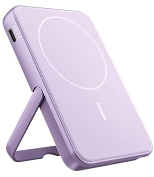 Fresh 'n Rebel Powerbank Magnetico Senza Fili 5000mAh, compatibile con MagSafe, Ricarica Rapida PD 20W, porta USB-C (in/Out), per iPhone 16/15/14/13/12, Portatile, con Supporto (Dreamy Lilac 2)