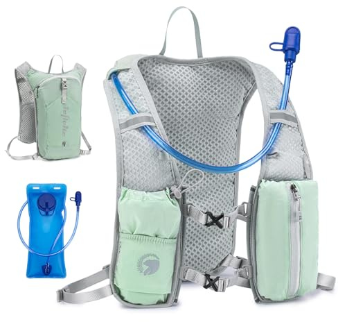 KSIBNW Running Vest for Women and Men, Lightweight Hydration Vest Backpack with 1.5L Water Bladder Bag Running Backpack for Hiking Biking Trail Cycling Race Marathon, Green