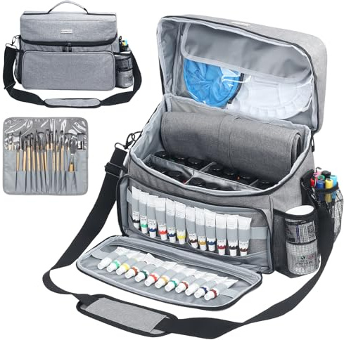Bolsa organizadora de pintura acrílica y pinceles, funda de transporte compatible con Apple Barrel, Shuttle Art, suministros de arte Caliart, incluye soporte desmontable para pinceles de pintura, para