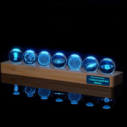 Mihoho Boule de cristal du système solaire avec base de lampe LED, veilleuse planétaire avec plusieurs couleurs de lumière, meilleur cadeau d'anniversaire pour homme, enseignant, garçon (Planeten S)