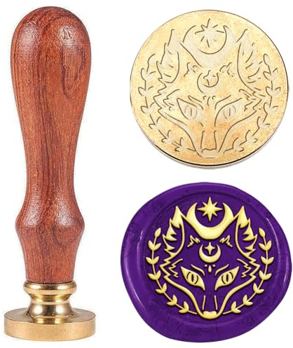 Hobbspring Vintage Wachssiegel Stempel Magischer Fuchs Siegelwachs Stempel 30mm Abnehmbarer Messingstempelkopf Mit Holzgriff Für Umschläge Einladungen Dekoration Zurück zur Schule