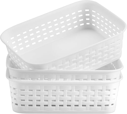 Kinmsito 3 Stück Aufbewahrungskorb, Aufbewahrungsbox, Weiß, 20 X 12 X 6 Cm | Organizer Box Aus Kunststoff for Küche, Badezimmer, Büro, Schrank