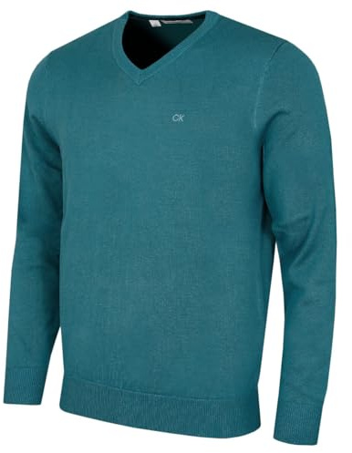 Calvin Klein Hombre con Cuello en v Algod�n su�TER - Verde Azulado - M