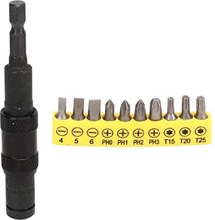 YIZISECCE Multi Angle Screwdriver Set, for Mini Socket Wrench, 10 in 1 Quick Release, 6.35mm Hex Shank, with 10 Drill Bits, for Hand Repair DIY Tools, Durable Construction, Compact (All Black)
