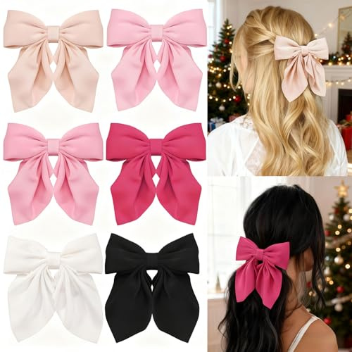 Zosutetoxo 6 Stück Satin Haarspangen mit Schleifen Design weiche Seidenschleifen Haaraccessoires für Frauen und Mädchen