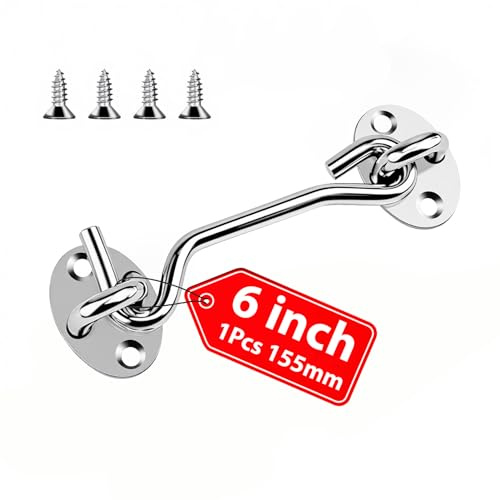 Crochet tempête de 15,2 cm avec œillet - 1 pièce en acier inoxydable renforcé - Crochet de verrouillage de porte avec 4 vis - Pour verrou de porte, porte intérieure, porte extérieure, fenêtre, porte