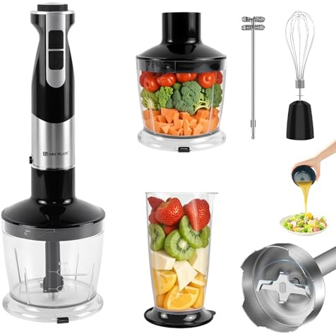 5-In-1 Hand Immersion Stick Blender Kitchen, Stainless Steel Handheld Blender Electric, Mini Chopper with Frother, Whisk, Blades, 500ml Chopper, 700ml Measuring Cup, Soup Mixers & Food Processors