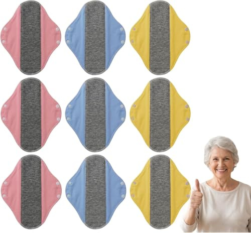 Guttiuaa 9Pcs Reusable Incontinence Pads Comfort Soft Gentle Washable Sanitary Pad for Elderly Women