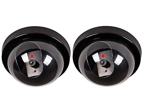 Cámaras de Simulada, SeeKool Falsa Dummy Cúpula Cámara Simuladas para Seguridad Interior Exterior con LED Luz Roja Intermitente, Vigilancia Cámara Simulada CCTV, con Pegatina, Negro