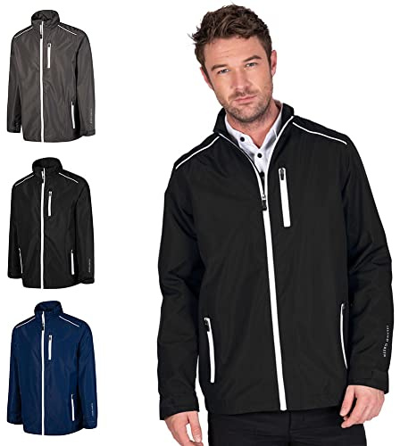 Green Island Golf IGJKT1723 para hombre y cremallera chaqueta impermeable a prueba de viento y transpirable Deportes lluvia, Negro/Blanco, 2X-Large