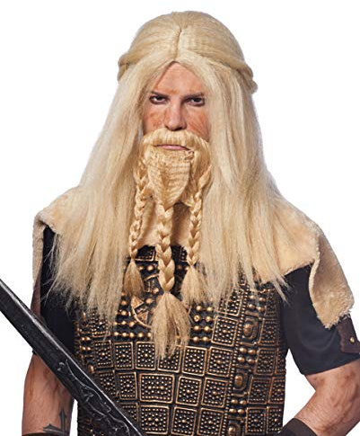 Horror-Shop Blonde Vikinger Perücke mit Bart als Kostüm Accessoire für Halloween und Karneval