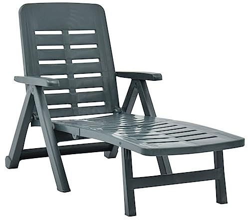 vidaXL Tumbona Plegable Jardín Patio Exterior Sillón Silla Aire Libre Balcón Asiento Decoración Mueble Comedor Restaurante de Plástico Verde