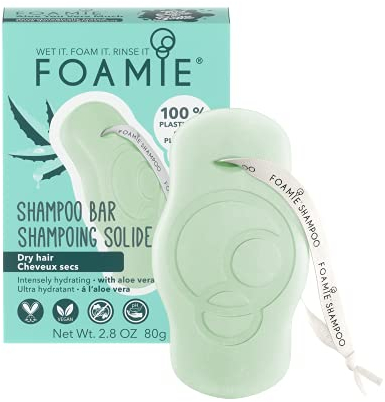 Foamie Shampoo Solido con Aloe Vera – Idratante & Illuminante per Capelli Secchi e Opachi – Formula Senza Solfati – 100% Vegano & Senza Plastica, 80 g