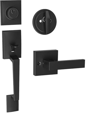 HOSOM Front Door Lock Set Black Front Door Handle with Deadbolt and Lever Set Exterior Door Handle Set with Single Cylinder Deadbolt Entry Door Locksets for Right&Left Handed, Matte Black