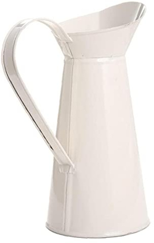 Vintage Tall Flower Vase Metal Shabby Chic Cream Pitcher Home Wedding Decoration Flower Jug