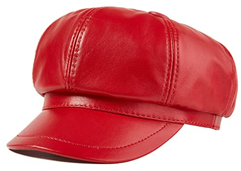 Schirmmütze Damen, Leder Mütze Gatsby Newsboy Cap Tellermütze Baker Boy Hut Flat Cap Sommer/Winter