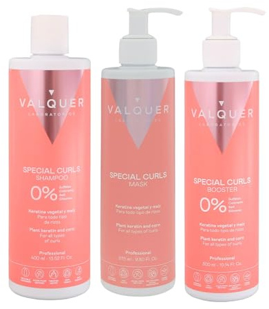 Valquer Pack Especial Rizos Champú 400ml, Mascarilla 275ml y Booster Activador 300ml. Tratamiento del Cabello Rizado Método Curly Rizos Definidos. Hidrata y Suaviza con Keratina Vegetal y Maíz. Vegano