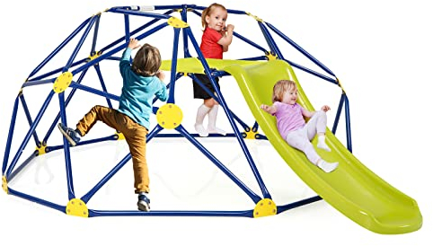 COSTWAY Kletterkuppel mit Rutsche, Klettergerüst in Kuppelform mit Stoffplattform, 180 kg Belastbarkeit, Outdoor & Indoor Spielplatz für 3-10 Jährige, Ideal für Turnhalle, Hinterhof, Garten