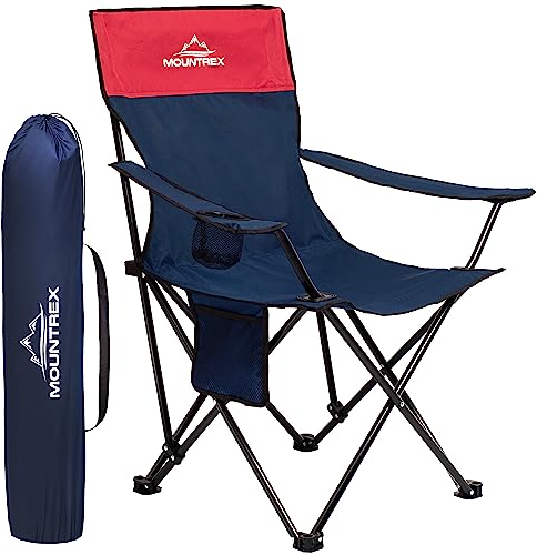 MOUNTREX Campingstuhl Klappbar (bis 120kg) - Klappstuhl mit Verstellbare Armlehne - Anglerstuhl, Strandstuhl - Faltbar, Kompakt & Leicht - Camping Stuhl Inkl. Getränkehalter und Tasche (Blau)