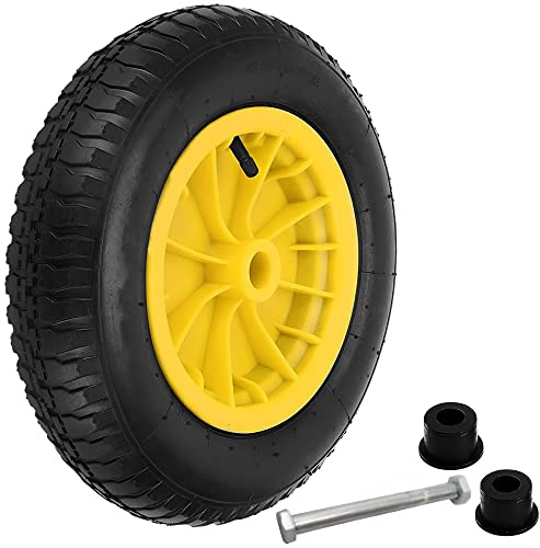 14 Pneumatic Wheelbarrow Wheel (YELLOW) Launching Trolley (3.50/4.00-8) Pneumatic Wheel Tyre Heavy Duty Replacement Tire for Garden Trolley Barrow Go Cart Trailer Truck Yellow