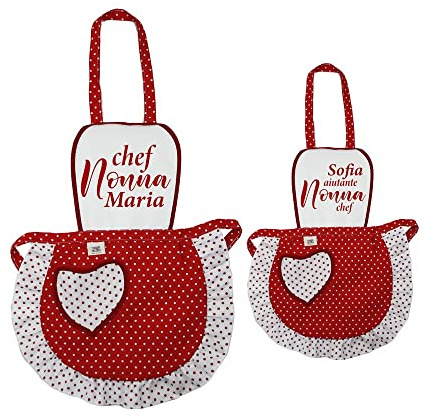 ALMATEX SRL PERSONALIZZATO Coppia Grembiuli donna+bimba personalizzati, 100% cotone, made in Italy