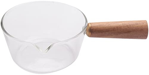 Hausdec Glass Milk Pot with Wooden Handle 400Ml Cooking Pot for Salad Noodles Gas Stove Cookware