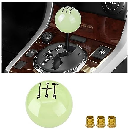 BESULEN Car Gear Shifter Head, Resin 5 Speed Shifter Knobs with 3 Adapters, Luminous Gear Shift Knob, Round Ball Gear Shift Grip Handle Replacement Fit Regular Car Transmissions (Green)